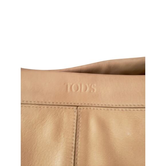 Tod's Leather Hobo Tote Handbag Shoulder Bag Purse Beige/Tan Large - Picture 6 of 10